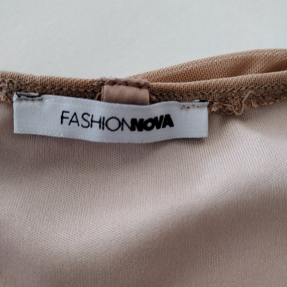 Fashion Nova Tan Mesh Ruched Side Slit Maxi Tube Dress Size S - Picture 9 of 13
